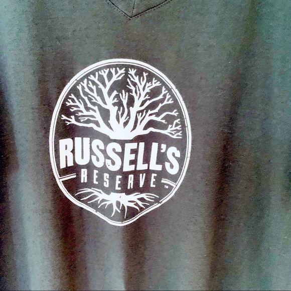 Ladies Russels Reserve Bourbon promotional Grey V Neck T Shirt Sz. L - Picture 2 of 6